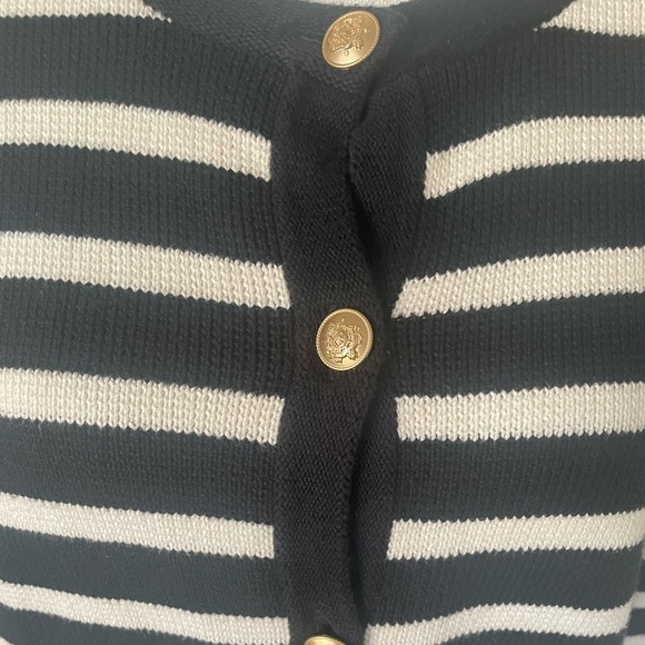 J Crew Emilie Patch Pocket Sweater Lady Jacket in Black Stripe M - Picture 3 of 6